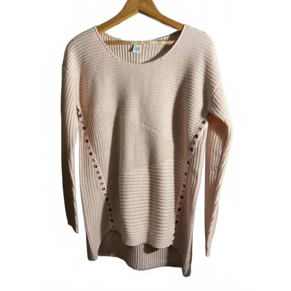 Cozy Light Pink Wool Blend Knit Sweater with Eyelet Detail NWT Small